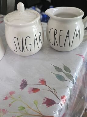 Rae Dunn White Ceramic Sugar Jar & Creamer Set